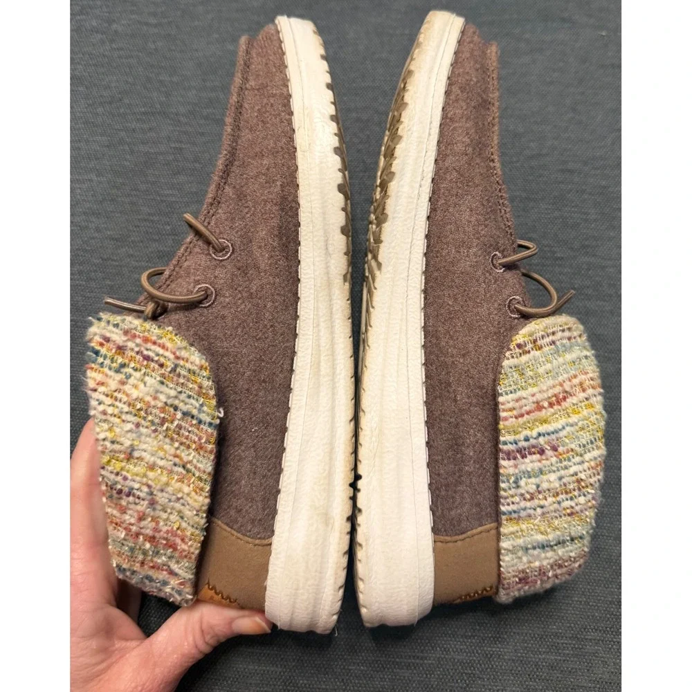 Hey Dude Wendy Fold Youth Baja Brown Wool Blend Slip On Loafers Kids Size 4